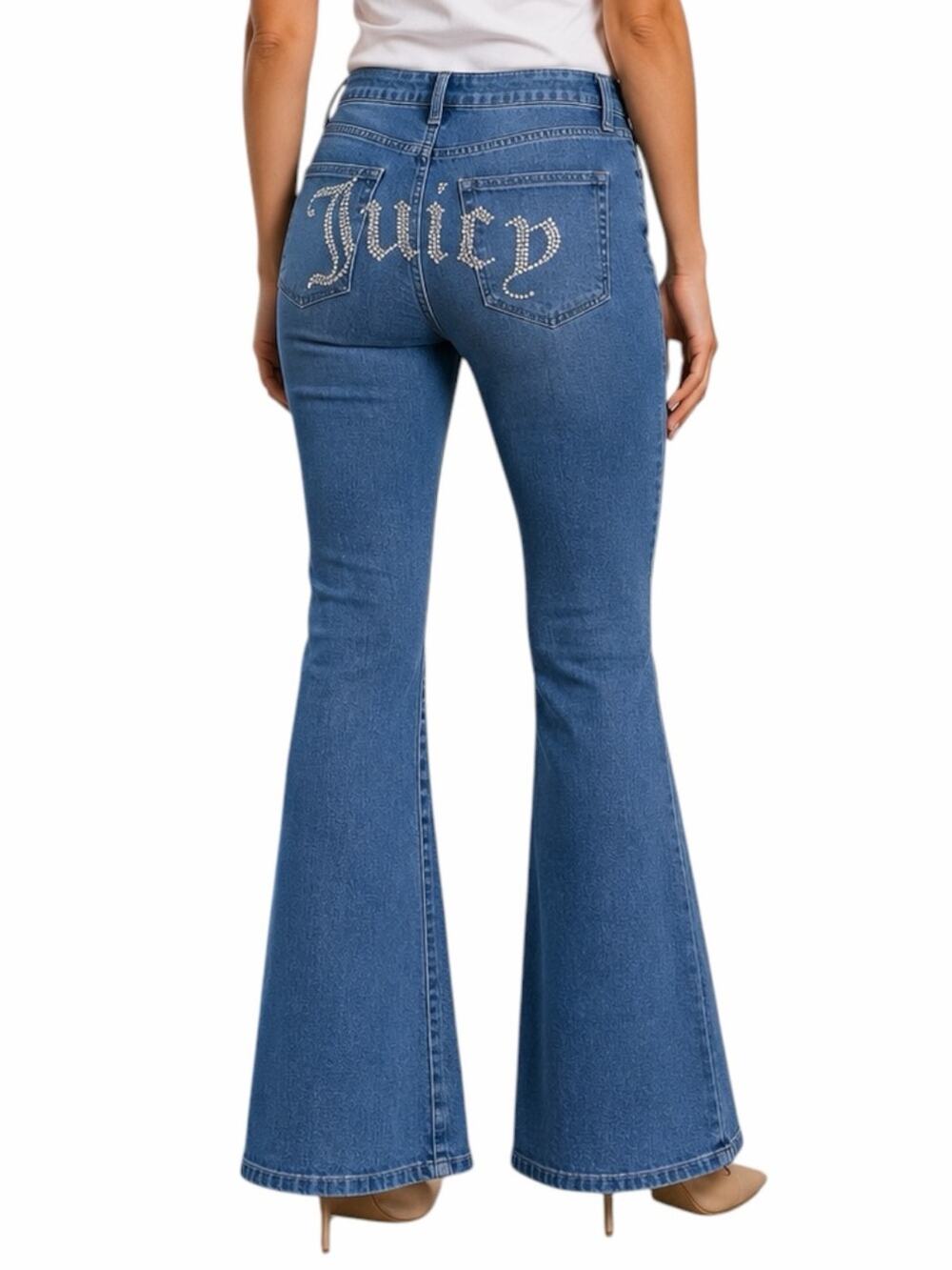 Juicy Couture Flare Jeans Women’s Size 13 31 Rhinestone Pocket Y2K Blue Denim